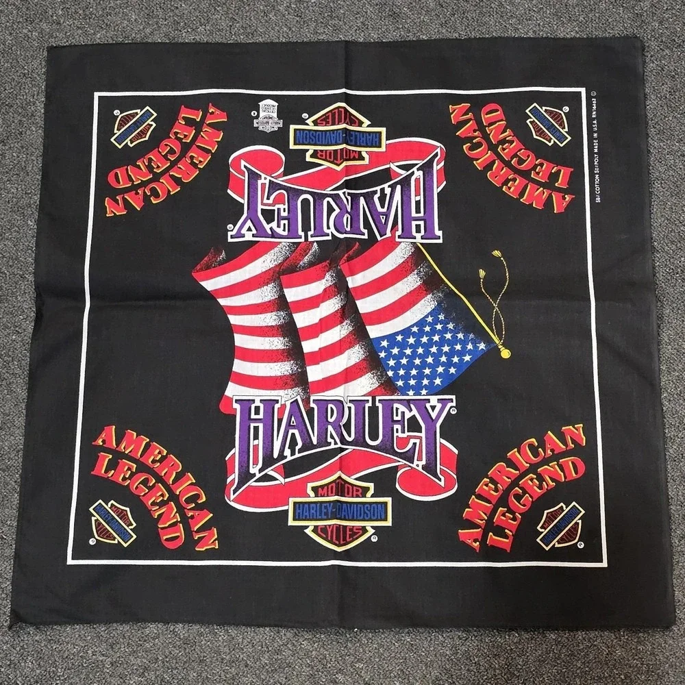 Vtg Harley Davidson Motorcycle Biker American Legend WAVING FLAG Bandana USA NOS